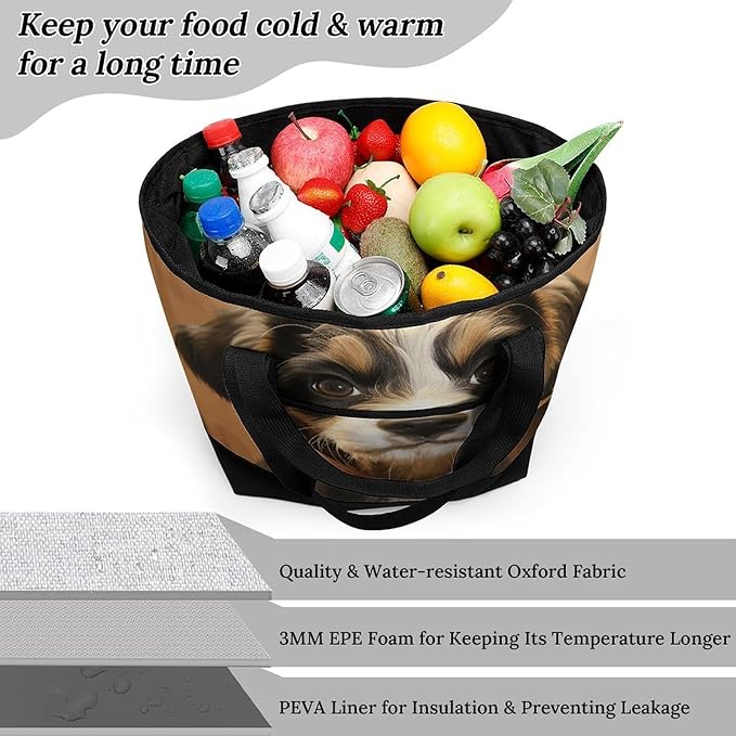 Insulated Shopping BagLarge Reusable Cooler Bags Dog Training Printed Foldable Shopping BagTravel Waterproof Shoulder Bag
