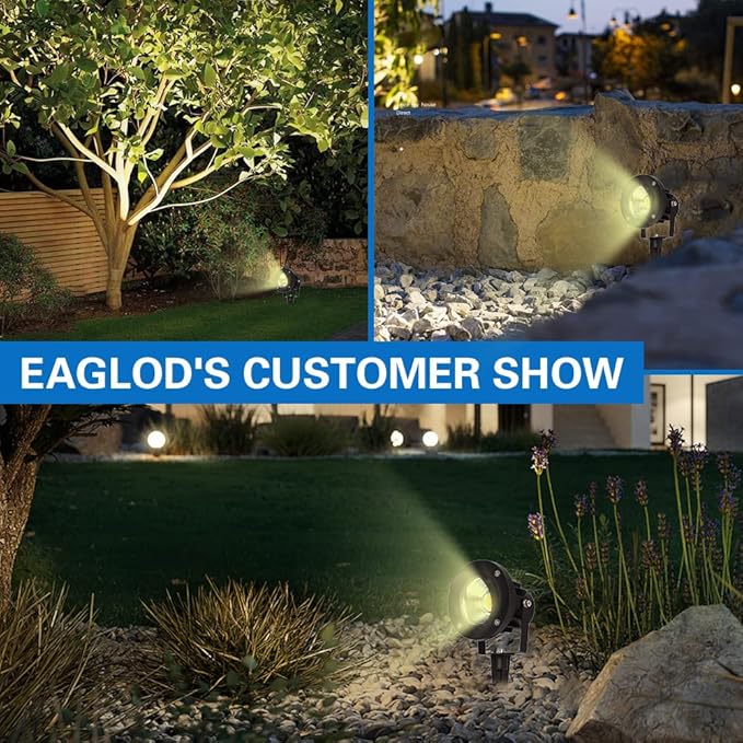 EAGLOD 20W Led Spotlights Outdoor Landscape LightsLow Voltage Led Landscape Lighting 12V ~24V AC/DC Waterproof Landscape Spotlights with Stake for Tree Flag Lights 3000K Ultra Warm White (4Pack)
