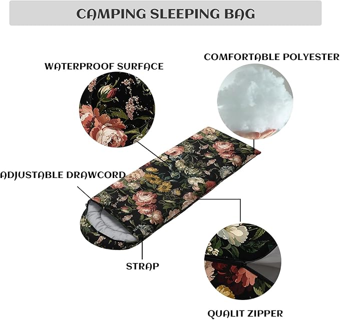 Sleeping Bags for Adults and Kids3D Printing Camping Sleeping Bag for Girls Boys Lightweight Waterproof Cold/Warm 3-SeasonOutdoor Travel with Compression Bags