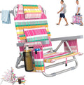 Suteck Beach Chair Adjustable 5-Position Backpack Beach Chairs for Adults Kids Foldable Lay Flat Chair with Cooler Bag Cup Holder and Lumbar Pillow Reclining Lay Down Chairs for Lawn Outdoor