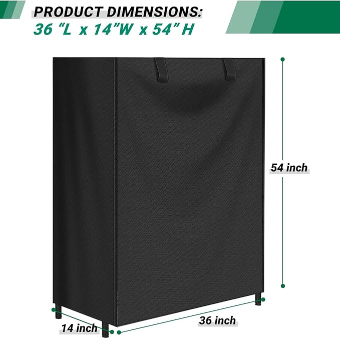 Storage Shelving Unit - Protective Waterproof Outdoor Indoor Storage Rack Dust Cover with Zipper (36Lx14Wx54H) Black