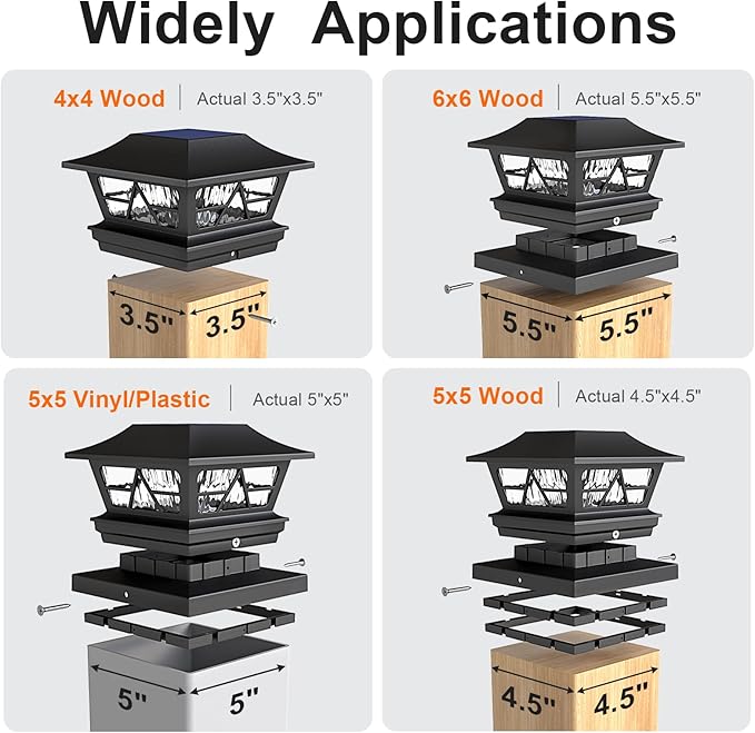 Viewsun Solar Post Lights Outdoor Waterproof RGB Color Changing Modes Fence Post Cap Lights Deck Post Lights Solar Powered for 4x4 5x5 6x6 Wooden or Vinyl Yard Garden Patio Decor Black(8 Pack)