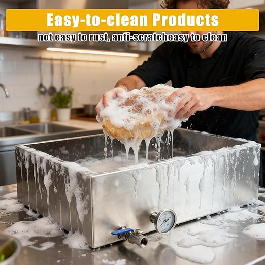 Maple Syrup Evaporator Pan with Value 24x24x7 in 304 Stainless Steel Evaporator Pan for Home Outdoor Efficient Boiling Maple Syrup 17.5 gal Silver