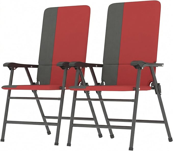 Outsunny Folding Patio Chairs Set of 2 Padded High Back Folding Lawn Chairs with Armrests 600D Oxford Fabric Portable Outdoor Camping Chair Set for Deck Garden Backyard Red