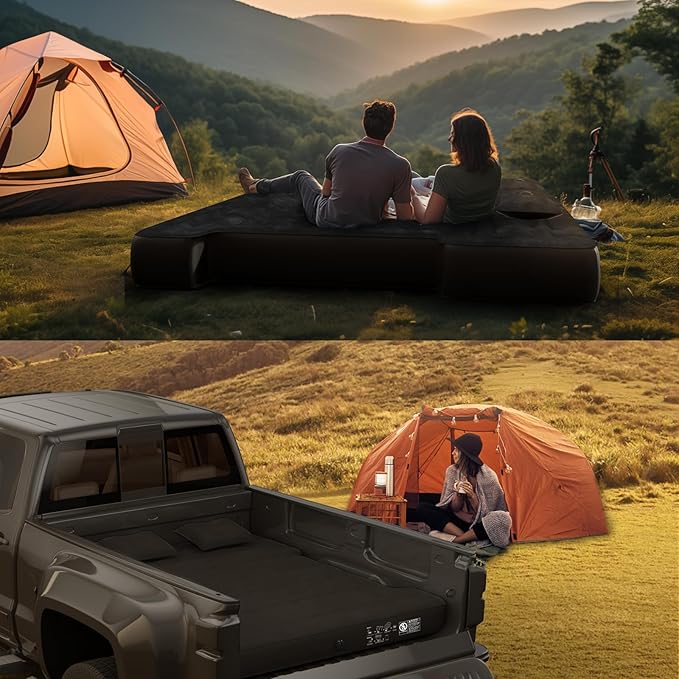 Truck Bed Air Mattress Full Size Truck Beds Inflatable Air Mattress Bed with Air Pump 2 Pillows Carry Bag Pickup Bed Air Mattress for Chevrolet Silverado Dodge Ram Ford Black