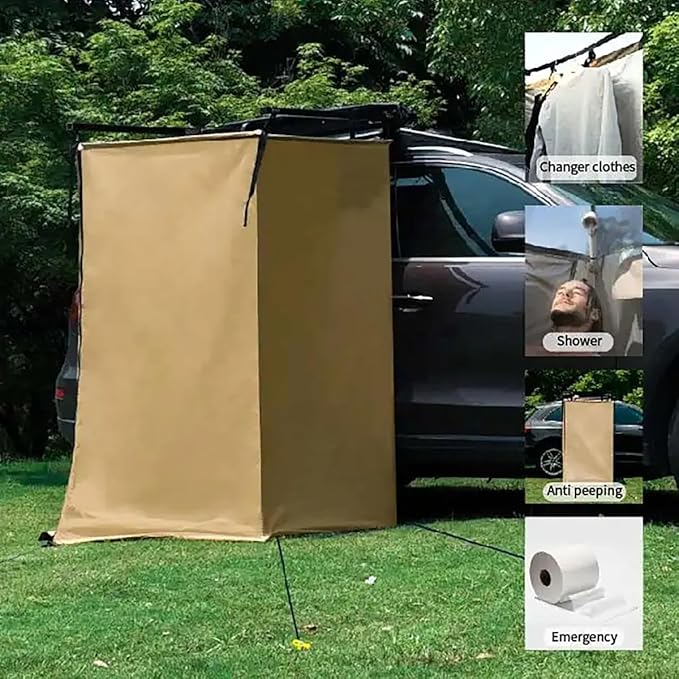 Vehicle Side Shower Tent RV Outdoor Shower Enclosure Outdoor Camping Awning Shower Room Waterproof for Long Road Trips Van Beach(Khaki)