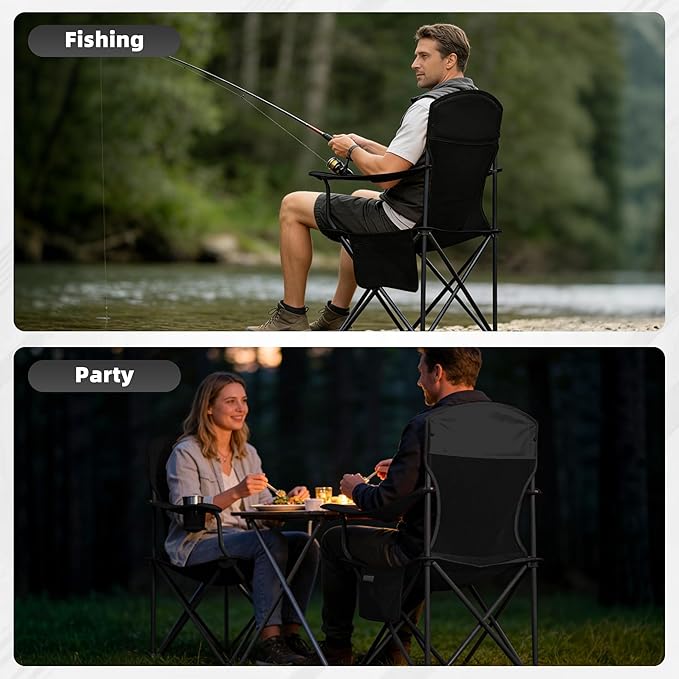 Lightweight Camping Chair for Adults 300lbs Capacity Foldable Portable Lawn Chair with Carry Bag Outdoor Chair for Camping Lawn Beach &amp Travel Black