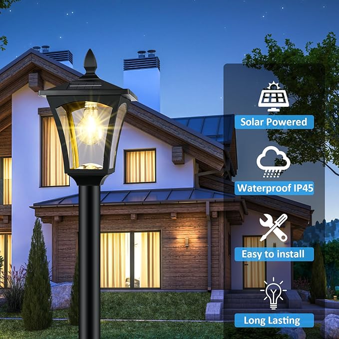 Derynome 72 Solar Outdoor Light with PlanterWaterproof Solar Post Lamp Ligts Garden Lights for Backyard Pathway PatioLawn Driveway Decor