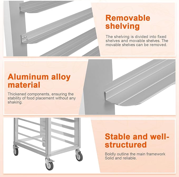 QUNZIDRESS18 Pan Commercial Bakery Rack - 18.5x24.6x70in Aluminum Cooling Speed Rack with Wheels for Home Kitchen Hotel Storage Trolley