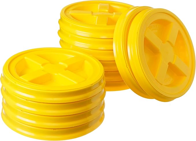Gamma Seal Lids for 3.5 5 6 and 7 Gallon Buckets – Pack of 12 Yellow Gamma Lids – Food Grade BPA Free Reusable Lids Made in USA