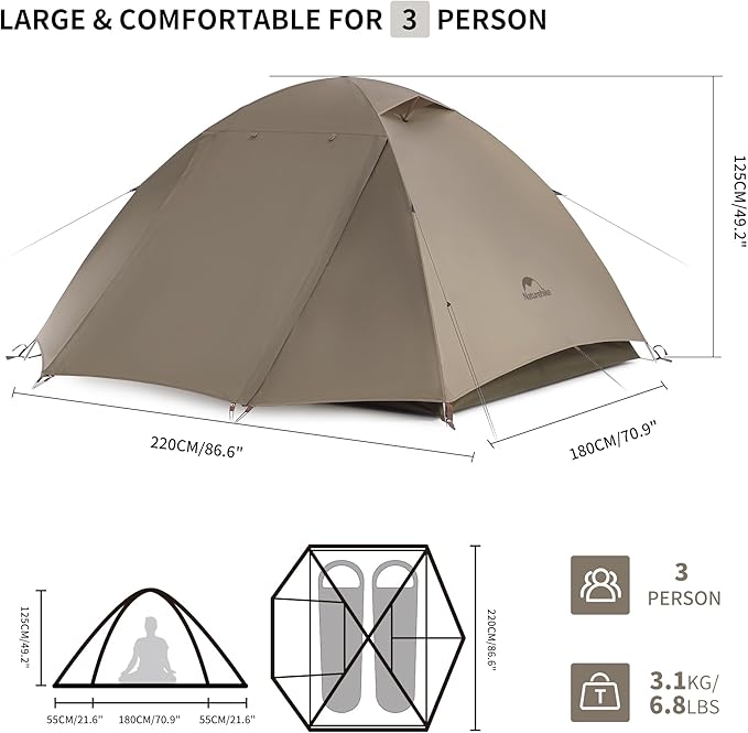 Naturehike Cloud River 2 Person 3 Person Backpacking Tent Waterproof 2 Person 3 Person Tents for Camping Double Layer Camping Tent