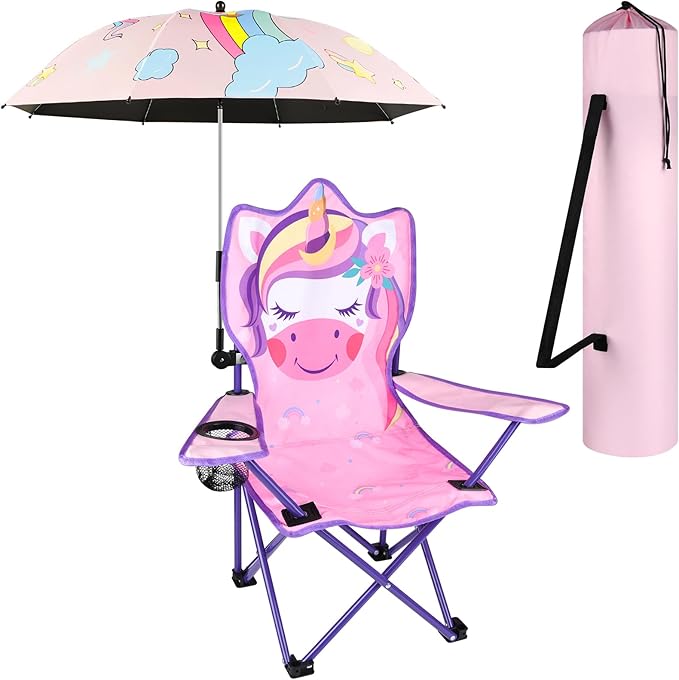 PLULON Kids Beach Chair with Umbrella Folding Lawn and Camping Chair with Summer Shade for Beach Pool Travel and Outdoor (for 1-5 Years Old)