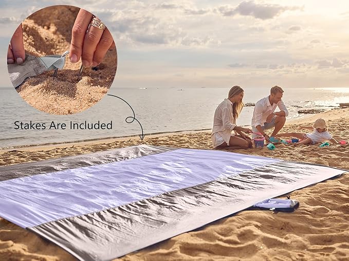 WEKAPO Beach Blanket Sandproof Waterproof Extra Large Beach Mat Oversized &amp Compact Sand Free Quick Drying Beach Essentials for Vacation Cruise Picnic &amp Camping with Stakes
