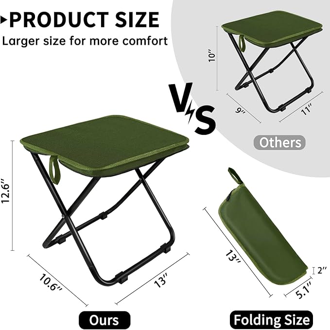 2 Pack Camping Stool 13 Inch Portable Folding Stool for Adults Lightweight Small Foldable Stools for Fishing Hiking Outdoor Gardening-Green
