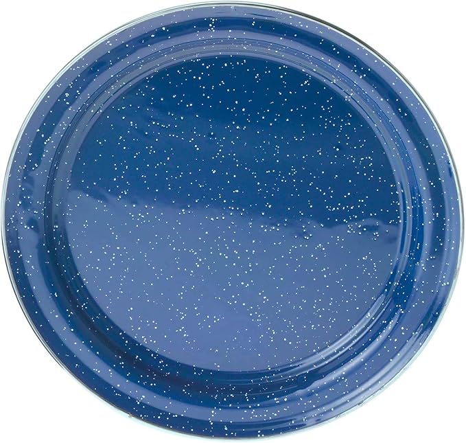 GSI Outdoors Pioneer Enamel 12 Pieces (4-Person) Dish Set I Enamelware Dishes Including Plates Bowls and Mugs for Camping Outdoors RV Camp Blue