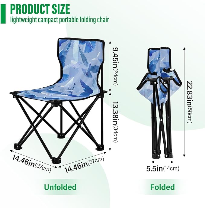 Sea Mew Portable Camping Chairs Folding Chair - Durable Oxford Fabric Lightweight Iron Frame Easy Fold Design - Ideal for Outdoor Activities Camping Fishing and Travel