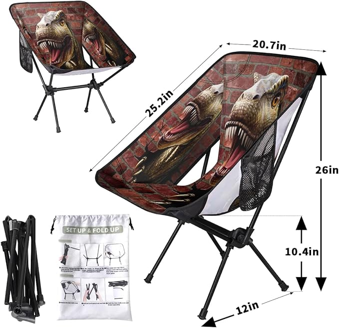 3D Dinosaur Camping Chair Lightweight Portable Folding Camp Chairs for Adults Easy Installation for Camping Fishing Hiking Picnic Travel Festival Supports 176lbs