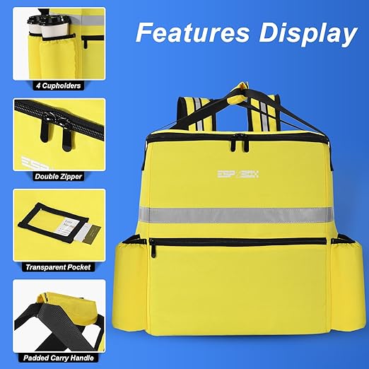 Food Delivery Backpack with 4 Cup Holders - Insulated Pizza Bag for Delivery Bike - Large Leakproof Bags for Hot/Cold Food - Ideal for Uber Eats Doordash Postmates (Yellow)