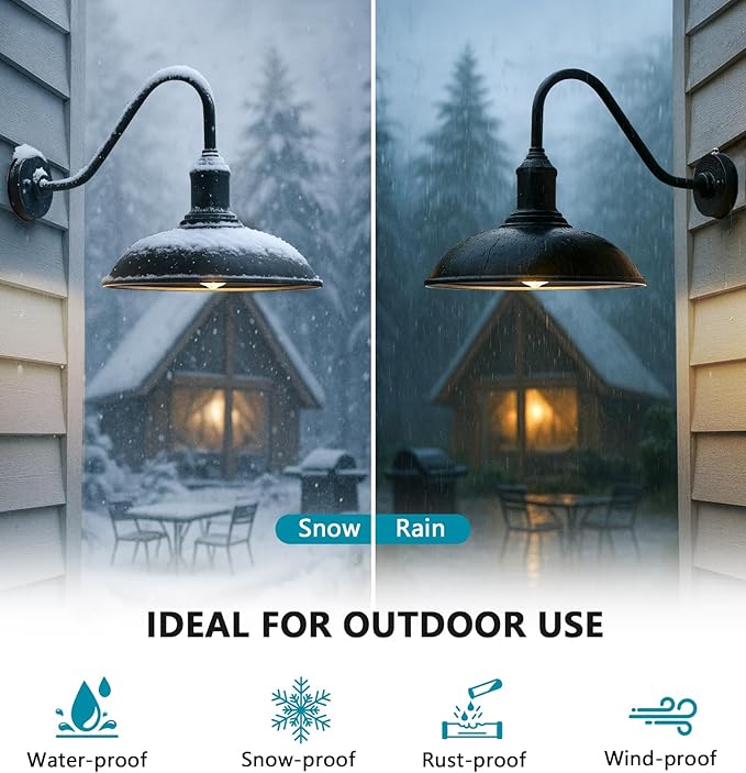 11 Inch Outdoor Barn Gooseneck Lights from Dusk to Dawn Waterproof and Rust Resistant Classic Farmhouse Barn Lights Gooseneck Lights for Garage Patio and Porch