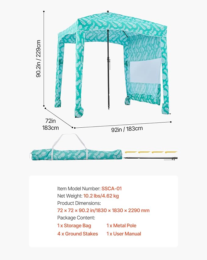 VEVOR Beach Cabana 6 x 6 ft Beach Canopy with Side Wall UPF 50+ Protection Easy Setup Cabana Tent with Sand Pockets Large Portable Shade Sun Shelter Outdoor Umbrella for Whole Family &amp Friends