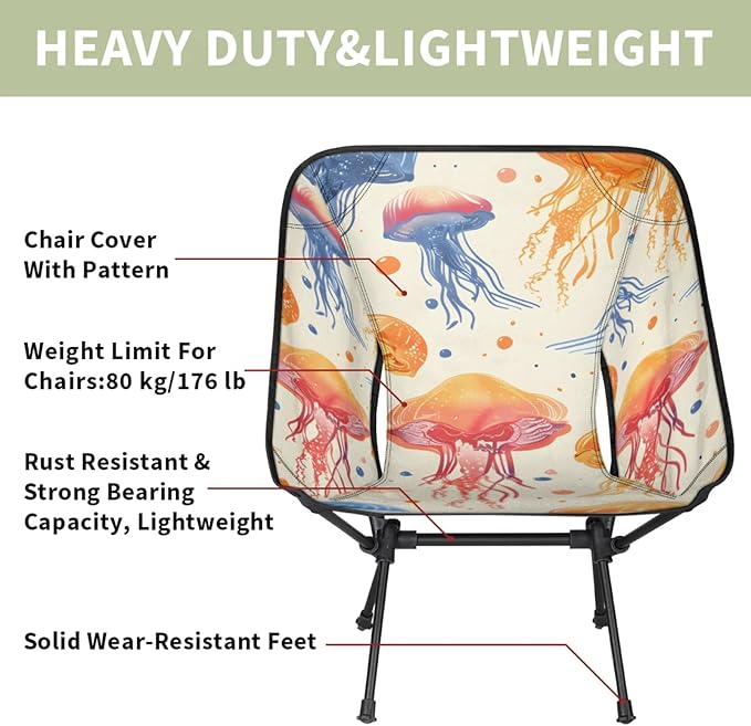 Honeybaby Folding Camping Chair Jellyfish Sea Camping Chairs Lightweight Portable Chair Outdoor Foldable Chairs for Camping Travel Picnic Beach Hiking