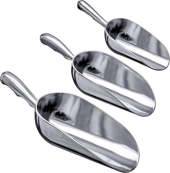 Amazing Abby - Elsa - Aluminum Ice Scoops (3-Piece Set) Cast Aluminum Utility Scoops 5/12/24-Ounce Capacity Food-Grade Good for Home and Commercial Use NOT Dishwasher-Safe Hand-Wash Recommended