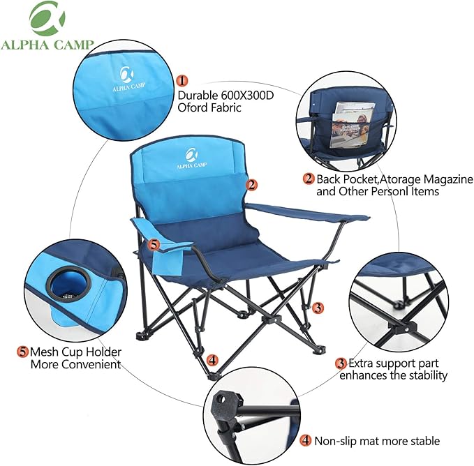 ALPHA CAMP Low Profile Camping Chair Portable Lawn Chairs Folding Support 300 LBS Collapsible Chair