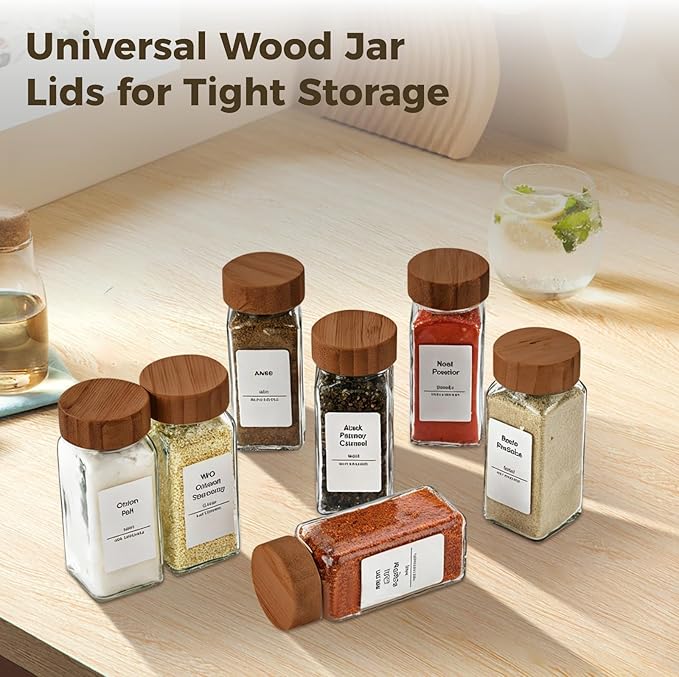 28 Pcs Air Tight Wood Lids for Spice Jars Wooden Jar Lids 1.6 in for 4 Oz &amp 8 Oz Jars Reusable Lids