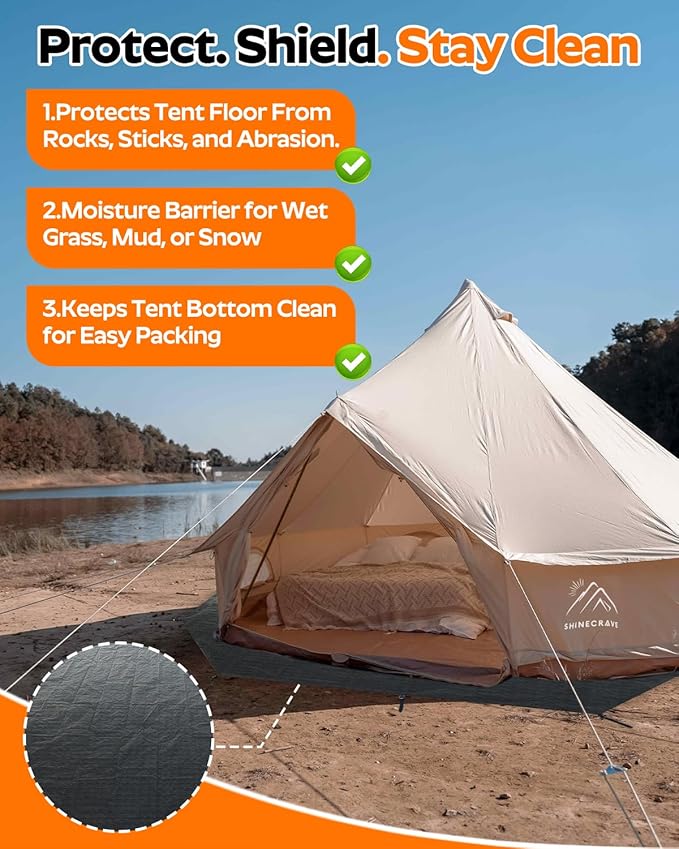Bell Tent Footprint Waterproof PU5000mm Upgraded Material 120gsm PE Round Tarp Groundsheet Tent Floor Mat Rug Tarp Carpet Groundsheet for Canvas Yurt Tent Accessories Camping &amp Hiking