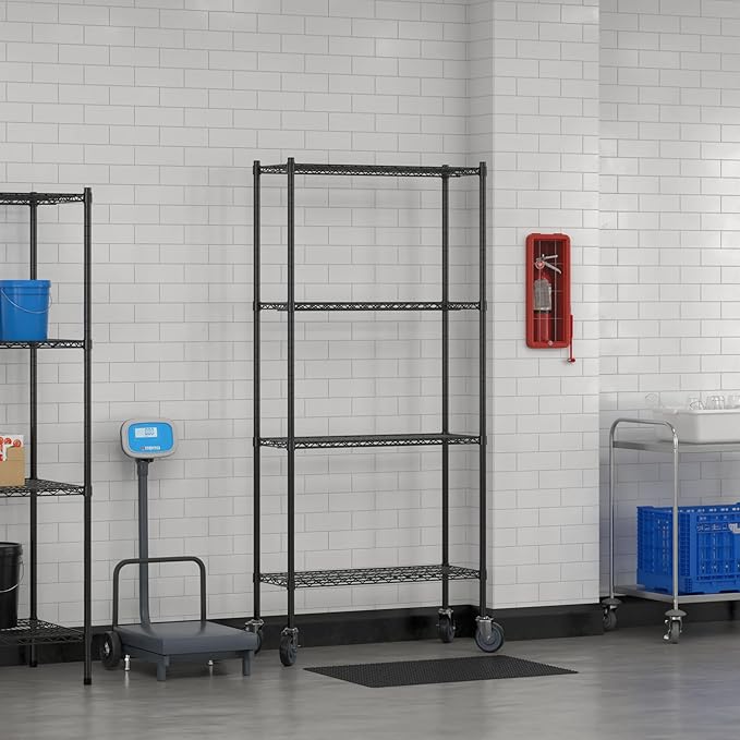 Commercial NSF Listed Black Epoxy Mobile Wire Shelving Kit 14 x 36 x 80 with 4 Shelves Perfect for Warehouse Walk-in Refrigerator Freezer Grocery Store Restaurant Dishroom