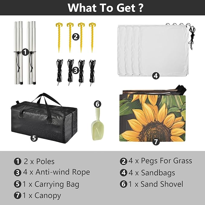 ALAZA Yellow Sunflowers Vintage Beach Tent Sun Shelter UPF50+ Protection Beach Shade Canopy w/ 4 Sandbags for Outdoor Camping Fishing Backyard Fun Picnic 10x9 ft