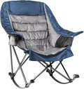 Oversized Rocking Camping Chair for Adults - 400lbs Capacity Padded Camp Chair with Cup Holder Portable Foldable Outdoor Rocker Chair for Camping Backyard Patio (Blue &amp Gray)
