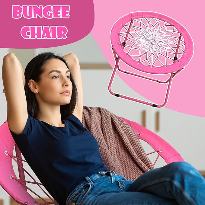 Bungee Chair Portable Foldable Dish Chair Bunjo Game Chair for Outdoor and Indoor and Camping and BBQ (Pink)