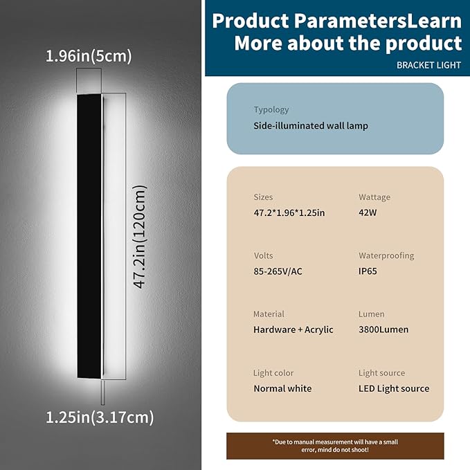 47.2inch Long Outdoor Wall Light Fixture Garage Modern Wall Sconces 6000K Cold White IP65 Waterproof White Acrylic 42W Minimalist House Exterior Lighting for Patio Porch Garden Fence