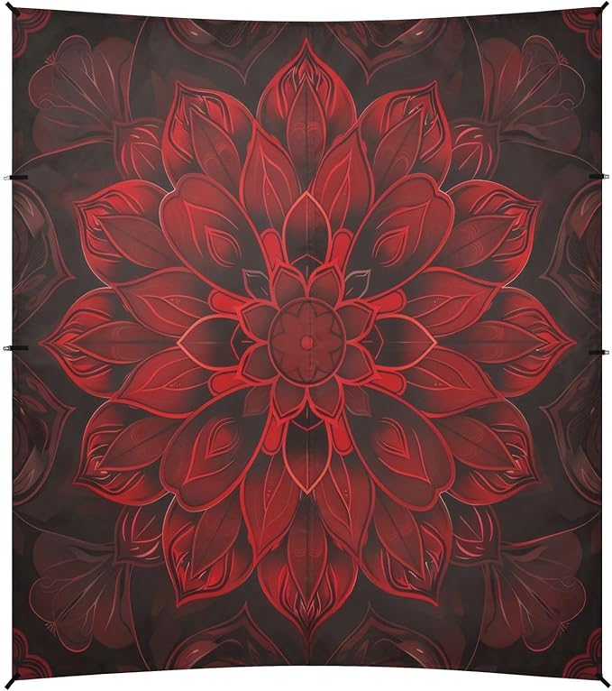 Dark Red Mandala Beach Tent Sun Shelter 9.2' x 10.5' Beach Canopy with 4 Sandbags 4 Stability Poles Sand Shovels - Tent Canopy for Beach Camping Fishing Picnics