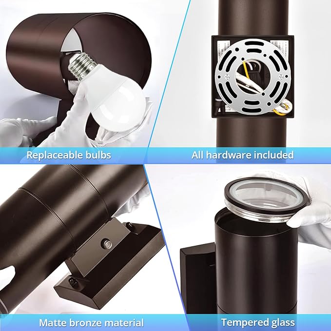 wowlite Modern Outdoor Wall Light with Dusk to Dawn Sensor 2 Pack LED Cylinder Up Down Wall Light Outdoor 2700K Warm Light Bronze Exterior Light Fixture IP65 Waterproof Wall Sconce for Porch Garage