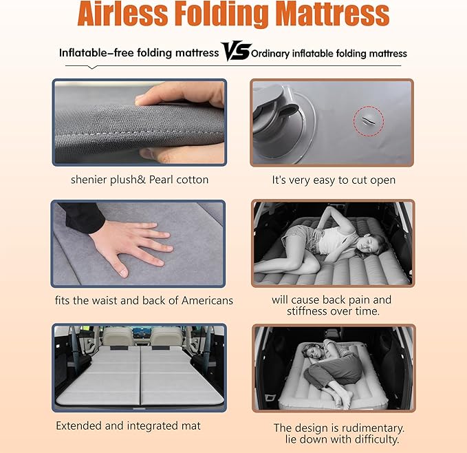 Non Inflatable Car Mattress for SUVs Foldable Trunk Sleeping Pad for Car Camping Inflation-Free Portable Sleeping Mattress for Road Trips Travel Beach &amp Outdoor Use