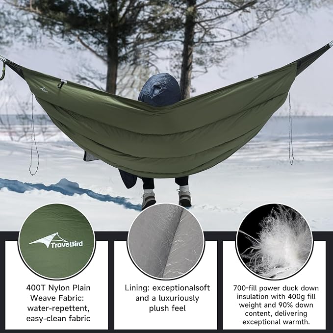 Duck Down Underquilt for Camping Hammock 400g Duck Down Filling Warm Insulation Ultralight Hammock Under Quilt Portable for Hiking Backpacking