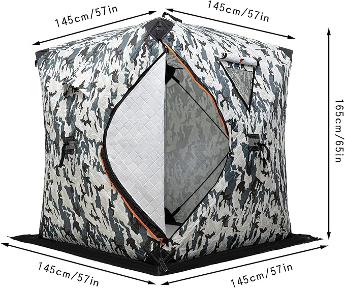 Portable Ice Fishing Tent 3 Person shelter Tent with Windproof Fabric StripsProtect Against Water/Cold Wind 35 Square Feet Insulated Ice Fishing Shelter Area for Ice Fishing