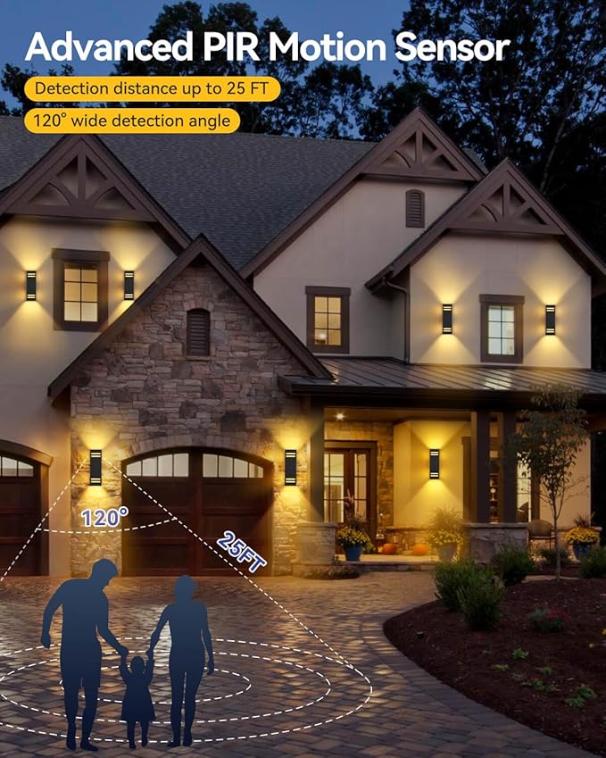 KIZON Motion Sensor Outdoor Lights 2 Pack Dusk to Dawn Outdoor Wall Lights Black Exterior Lighting Fixtures with E26 Base Modern Sconce Motion Detector Lights for House Porch