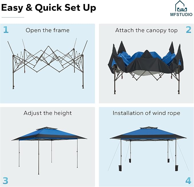MFSTUDIO 13x13 Outdoor Pop Up Canopy TentEasy Set up Straight Leg Outdoor Canopies One Push Folding Instant Shelter Tents for BeachParty and Camping 169 Sq. Ft of Shade