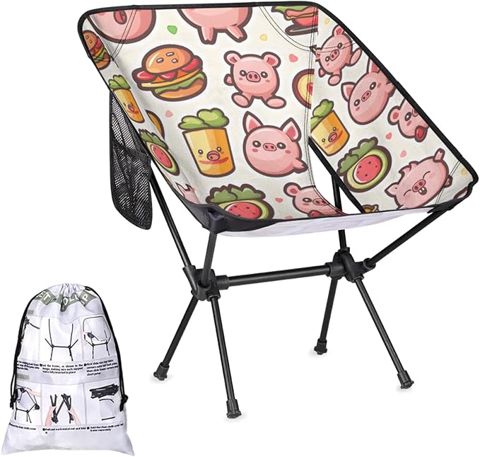 Honeybaby Folding Camping Chair Cartoon Pig Camping Chairs Lightweight Portable Chair Outdoor Foldable Chairs for Camping Travel Picnic Beach Hiking