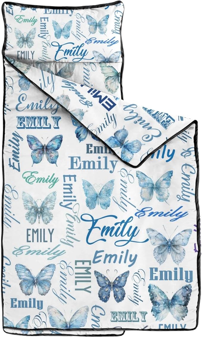 Personalized Toddler Nap Mat – Custom Name Sleeping Bag with Pillow &amp Blanket Roll-Up Nap Mats for Daycare
