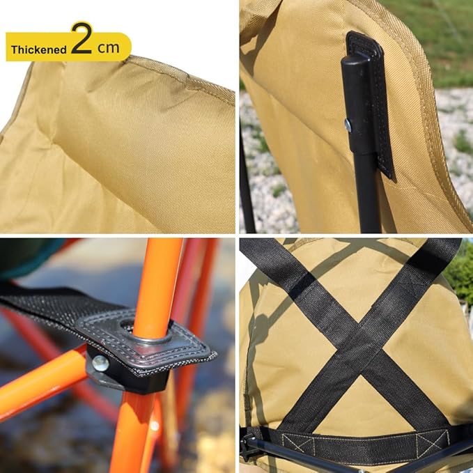 Portable Lightweight Compact Camping Foldable Chair with Carry Bag for Hiking Fishing Beach (High Back Khaki)