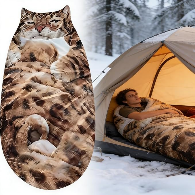 Cat Sleeping Bag - 2026 New Large Cat Shaped Plush Sleeping Bag for Adults Adult-Size Wearable Washable Warm Blanket for Camping and Home Lounging