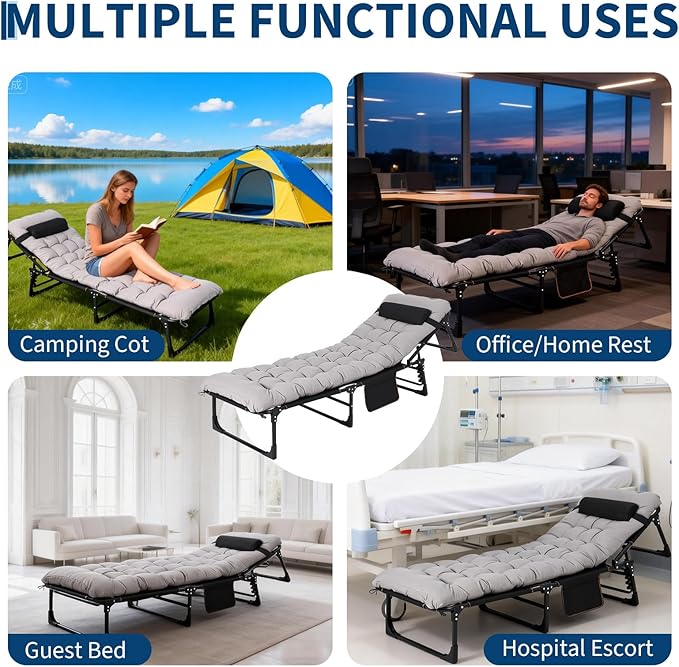 PeakPursuit Portable Camping Cot Sleeping Cot for Adult Heavy Duty Folding Cot Max Load 400LBS with Thick Mattress Camping Bed for Travel Tent Day Bed Outdoor Home Guest Office Nap