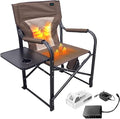 Bliss Hammocks 24 Volt Heated Directors Seat with 3 Heat Settings Folding Portable 21 Inch Wide Steel Frame Camping Chair - Battery Included Brown