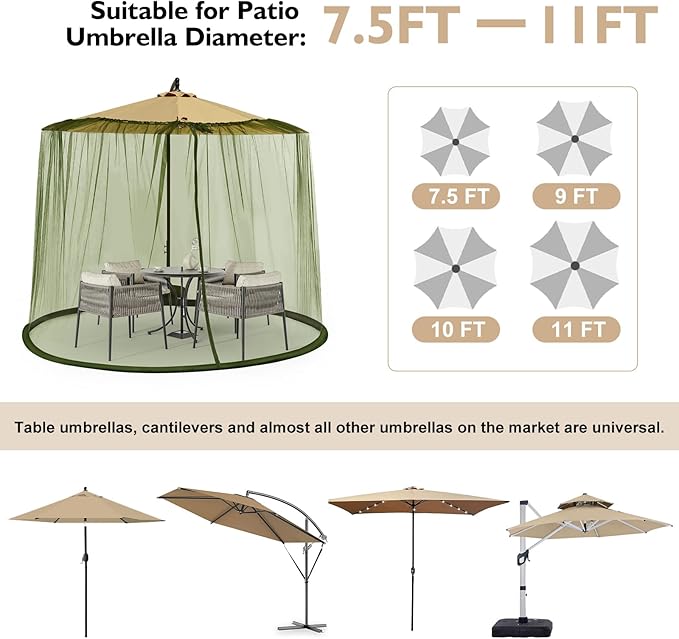 Mosquito Net for Patio with Zipper Door and Water Tube Suitable for Outdoor Patio Camping Umbrella 7.5-1 1FTJVLJVL (grmy green)