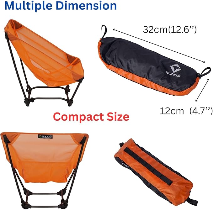 Ultralight Backpacking Chair Aluminium Alloy Legless Ground Chair Foldable Camping Chair for Adult Hiking Camping Picnic Fishing RV Balcony Paddleboard Beach Indoor (Orange)