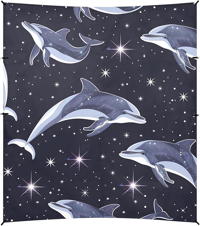 Dolphins in The Night Space Sky with Stars Camping Sun Shelter Beach Tent Portable Beach Sun Shade Outdoor Canopy for Camping Trips Fishing Picnic